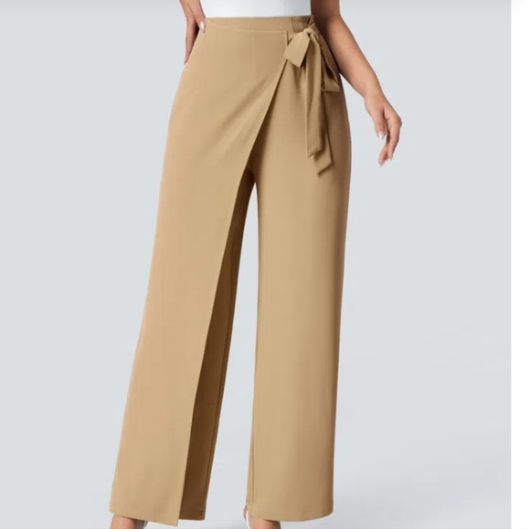 HALARA Pants - Halara Flex High Waisted Tie Side Wide Leg Work Pants Tan Desert Brown NWT S/P
